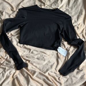 MOTHER Elegant Black Long Sleeve Crop Top